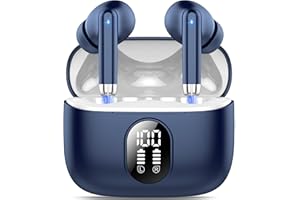 QXQ Auriculares Bluetooth 5.4, Auriculares Inalambricos Bluetooth HiFi Estéreo con 4 ENC Mic, 40 Horas Mini Cascos con Pantalla LED, USB C Audifonos Inalambricos para Android iOS