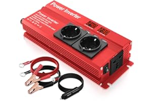 LVYUAN Wechselrichter 24V 230V 2000W Spannungswandler mit 3 Steckdose und 4 USB LED Spannungsanzeige