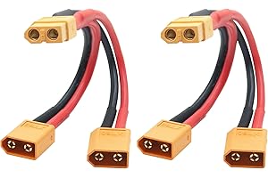 RIERTOSTNG Short XT60 Parallel Battery Connector Cable,14AWG 1 Female to 2 Male Y Splitter Adapter Cable,10cm/3.93inch for RC Multicopter Quadcopter(2Pcs)