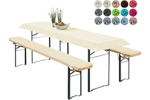 ‎HEIMTEXLAND heimtexland ® Bierzeltgarnitur Auflagen Set 3-teilig Tischdecke Bierbankauflage Polster Kissen Biergarnitur Typ698 Ecru für Tischmaß 50x220 cm