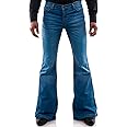 Men's Vintage Bell Bottom Jeans 60s 70s Outfits for Men,Mens Bell Bottoms Disco Pants Flared Jeans Bule