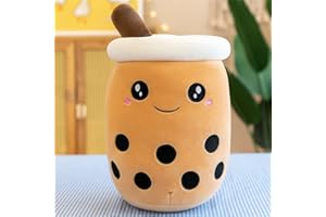 HICAS Bubble Tea Kuscheltier,Cartoon Plüschpuppen Lustiges Milchtee Softpuppe Teetasse Kissen Bubble Tea Plüschtier Kinderspielzeug Geburtstagsgeschenk 24 cm/9.4 inch,Braun A