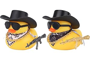 BOXOB 2pcs Canard Tableau de Bord Voiture, Décoration d'Intérieur de Voiture Amusante avec Chapeau Cowboy Collier Doré et Lunettes Soleil Accessoires Automobiles Tendance pour Bureau Maison