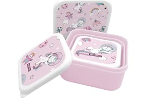 NERTHUS FIH 1326 Boîtes alimentaires empilables pour enfants, ensemble de 3 contenants pour enfants sans BPA, Licornes