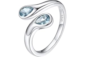 Bestyle Anillos Mujer Anillo Gotas de Agua Anillos Plata de Ley 925 Anillo Ajustable Abierto Anillo con Piedra Nacimiento Anillos de Compromiso Boda Alianzas