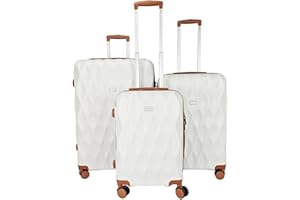 GOODS EMPORIUM Suitcase Set of 3 Suitcases - Luggage Sets 3 Piece Hardshell - Lightweight Suitcase Sets with Lock - Large Medium Small Suitcases 4 Wheels Case and Hand Luggage set (White - Brown, Set of 3)