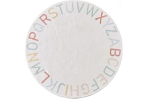 FOURIDING ABC Runder Alphabet-Teppich für Kinder, weicher Plüsch, pädagogisches Spielen, Krabbelmatte, rutschfester Bodenkissen, Klassenzimmer, Spielzimmer, Schlafzimmer