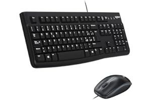 Logitech MK120 Combo Tastiera e Mouse con Filo per Windows, Mouse Ottico Cablato, Tastiera di Dimensioni Standard, USB Plug-and-Play, Compatibile con PC, Laptop, Layout Italiano QWERTY - Nero