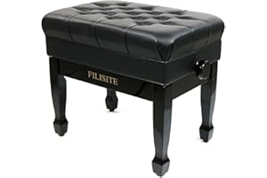 FILISITE Genuine Leather Adjustable Piano Bench with Padded Cushion Seat Heavy Duty Wooden XHJ-7G(Black)