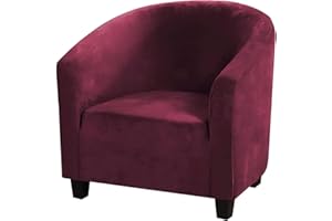 Mingfuxin Velvet Tub Chair Slipcover, High Stretch Club Chair Covers Washable Armchair Sofa Couch Covers Slipcovers Furniture Protectors for Dining Living Room Office(Wine Red, Velvet)