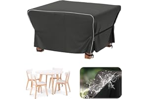 Velway Garden Furniture Covers Waterproof - 125x125x74cm Outdoor Square Table Cover Tear-Resistant with Reflective Strip Air Vent 600D Windproof Anti-UV for Outside Patio Rattan Furniture Set - Black