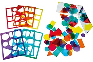 Henbea - Caleidoscopio, Espejo Infantil Doble + 6 Plantillas Traslúcidas para Mesa de Luz Montessori - 60 Figuras Geometricas con Espejo Libro, 6 Colores Varios