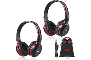 SIMOLIO Infrared Headphones, 2 Pack IR Headsets for Car DVD Player, Wireless 2 Channel Car Headphone Kids for Universal Rear Entertainment System & in Car TV Video Audio Listening, Foldable, Durable
