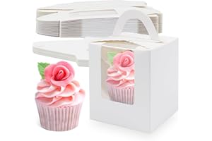 Aitvsfao Cupcake Boxes, 24 Pcs Individual Cupcake Box with Window, Cupcake Boxes Single Bakery Boxes with Inserts, Small Cake Boxes for Home, Bridal Showers, Weddings, Birthday, Party (24PCS-White)