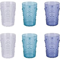 Lot De 6 Verres à Eau Villa D'Este Tivoli - Pâte De Verre Teinté, Design Geometrie Ocean, 350ml