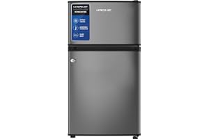KROME Double Door Refrigerator, 138L Gross / 90L Net Capacity, Direct Cool, Top Mount Freezer, Glass Shelves, Lock & Key, Dark Silver Finish, R600a Refrigerant, KR-RF138DDSG