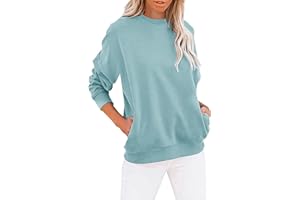 EXHLOAG Oversized Sweatshirt Women,Women's Crew Neck Solid Color Sweatshirt Tops Long Sleeves Casual Pullover Cute Lightweight Loose Tops Plus Size Jumpers for Work Officce Classic Shirts Sale Clearance