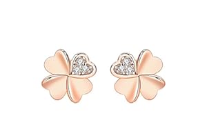 KONFEN Boucles d'oreilles Argent 925 Femme, Boucle d'oreille Trèfle avec Zircone, Boucle d Oreille Petite Hypoallergénique Anneau Oreille Bijoux Cadeau pour Femmes Filles (Argent/Or Rose)