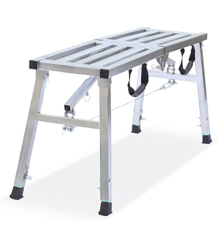 HIYOUGO Adjustable Folding Work Platform - Aluminum Scaffolding Ladder, 660 Lbs Capacity, 70-115cm Height