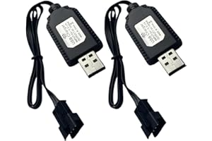 BAIWEIDUN 7.4V USB Cable Cargador con SM-4PIN Plug Compatible RC Coche/RC Avión/RC Tanque/RC Barco/Drone/Otros Juguetes de Control Remoto para 7.4V Lipo Batería Cargador (2)