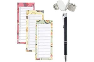 COMIOKE Bloc-Notes Magnétiques,3 Packs Blocs-Notes Avec Aimant,Bloc-Liste D’épicerie Magnétique,Listes Courses Magnétiques Avec 1 Porte-Stylo Magnétique,Blocs Magnétiques Liste Courses Pour Réfrigérateur