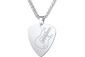 U7 Novelty Guitar Pick Pendant Necklace for Men Women, Guitar Musical Jewellery Plectrum Necklace, Music Lovers Gift, Adjustable Stainless Steel Chain, Send Gift Box