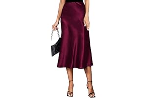 Koerye Gonna Donna Raso Vita Alta e Linea ad A Elegante Seta Midi Gonna da Lavoro Casual Elastica con Zip Festa Estate