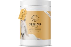 Annimally Senior Vital Pulver Pferd mit MSM, Traubenkern, Glucosamin, Teufelskralle - Senior Zusatzfutter zur Unterstützung von Herz & Kreislauf sowie Knochen und Gelenke im Alter