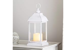 Lights4fun Set of 3 White Lanterns with LED Candles Battery Operated 30 cm