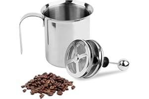 RISVOWO Mousseur à Lait Manuel 400ml - Double Maille En Acier Inoxydable pour Cappuccino, Café Latte et Macchiato