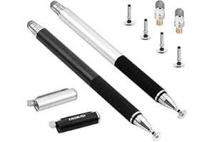 MEKO Lápiz Táctil de Precisión 2 en 1 con 6 Puntas Capacitivas Reemplazables para iPad, Tablet, iPhone, Smartphone, Samsung Galaxy Note/Tab - Negro + Plata