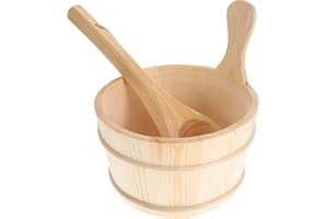HEALLILY 2pcs Sauna Wooden Bucket and Ladle Set Sauna Water Bucket Wood Ladle Kit Barrel Set Sauna Steam Water Accessories (Neutral Style)