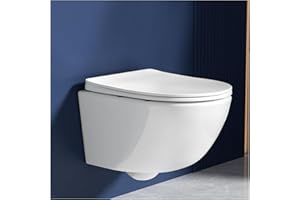 Rainsworth WC da parete senza bordi – WC sospeso potente risciacquo con efficiente tecnica di risciacquo, ciotola per WC con abbassamento automatico e sgancio rapido, bianco, 48,5 cm