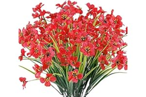 Ruiuzioong Artificielle Faux, 6pcs Fleur en Plastique Jaune Verdure Arbustes Plantes Buissons en Plastique Intérieur Extérieur Jardinière Suspendu en Plastique Home Décor (Rouge)