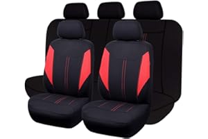 Flying Banner Universal Breathable Mesh Car Seat Covers Full Set Airbag Compatible Split Bench Auto Cushions Protector (Black and Red)