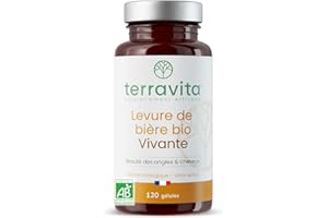 LEVURE DE BIÈRE Active BIO | Naturellement Riche en Biotine, Vitamines et Minéraux | Pousse des Cheveux, Ongles Forts et Peau Lisse | 120 Gélules | Made in France | Terravita