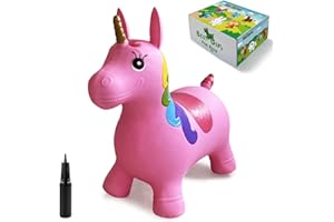 HotMax Bouncy Horse, Pink Unicorn Bouncer, Inflatable Plush Bouncy Animals Hopper for Toddlers, Waddle Unicorn Ride on Rubber Jumping Toys Baby First Birthday Gift 18 Month 2 3 4 Year Old Kid