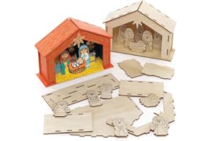 Baker Ross FC248 Bastelset Holzkrippe, Holzbasteln für Kinder zum Dekorieren und Ausstellen, Kreiere deine eigenen Weihnachtsdekorationen, 2 Stück