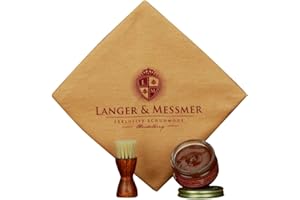 Langer & Messmer kit de cuidado de zapatos 3 piezas: 1 cepillo aplicador redondo - 1 crema ingredientes naturales - 1 paño de algodón claro
