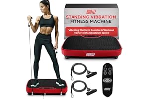 Hurtle Fitness Vibration Platform Machine - Home Gym Whole Body Shaker Exercise Machine Workout Trainer Fast Weight Loss w/Resistance Bands Easy Carry Wheel Remote Adjustable Speed - HURVBTR36RD, red