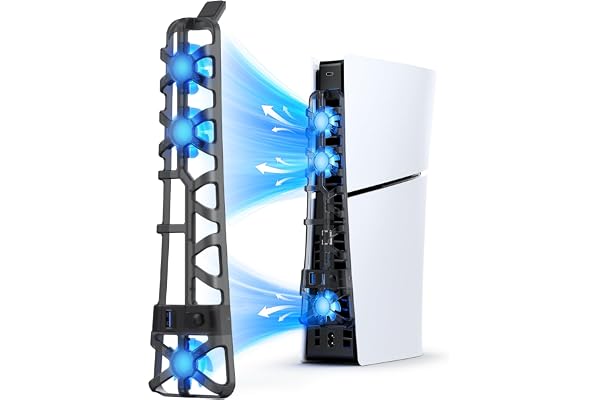 NexiGo PS5 Slim Silent Enhanced Cooling Fan with Adjustable Speed, Auto Power On/Off, with USB 3.0 Port, Efficient Cooling System for Both PS5 Slim Disc and Digital Editions