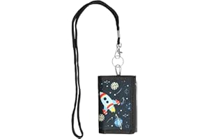 Aomhrek Kids' Wallets for Boys, Durable and Fun Boys Wallet with Cartoon Design, Perfect Kids Wallet with Lanyard, Card Slots & Zip Pocket for School and Play, Black