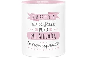 LA MENTE ES MARAVILLOSA - Taza de Cerámica con Frase |Ser Perfecta No es Fácil, pero mi Ahijada lo Tiene Superado| 330 ml Regalo Original para Ahijada, Taza de Café y Té