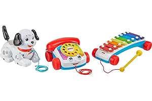 Fisher-Price Coffret Cadeau Mes 3 Premiers Jouets pour bébé à Tirer, Xylophone, téléphone animé et Chien Snoopy, 12 Mois et Plus, GVF68
