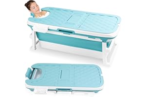 Ikodm Faltbare Badewanne Erwachsene - XXL 149x60x50cm, Klappbare mobile Badewanne mit Abdeckung, Massagerollen & Korb, Klappbadewanne für Badezimmer, Dusche und Balkon (Blau)