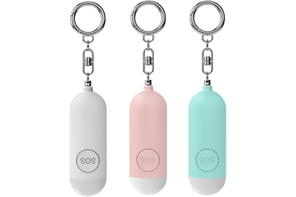 Lot de 3 porte-clés alarme personnelle avec lumière LED pour l'autodéfense, sirène de 130 dB, porte-clés de sécurité pour femmes, enfants, personnes âgées