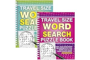 Sixstore A5 Spiral Bound Travel Size Word Search Puzzle Books, Green and Pink - Set of 2