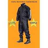 Motorcu Yağmurluk Takımı,%100 Su Ge&ccedil;irmez PVC, Cepli, Reflekt&ouml;rl&uuml;, Fermuarlı, Siyah
