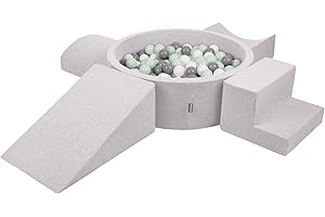 KiddyMoon Parque Infantil De Espuma con Rodondo Piscina De Bolas (300 Bolas) para Niños, Gris Claro: Blanco/Gris/Menta
