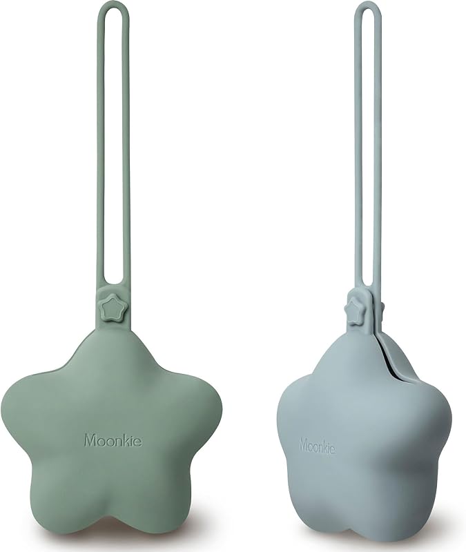 Moonkie Guarda Chupetes Bebe, Porta Chupetes Bebe de Silicona(Set de 2), Chupetero Silicona Transparentes, Portachupetes Sin BPA, Caja Chupete, Fundas para Chupetes(Verde grisáceo/Azul Perla)